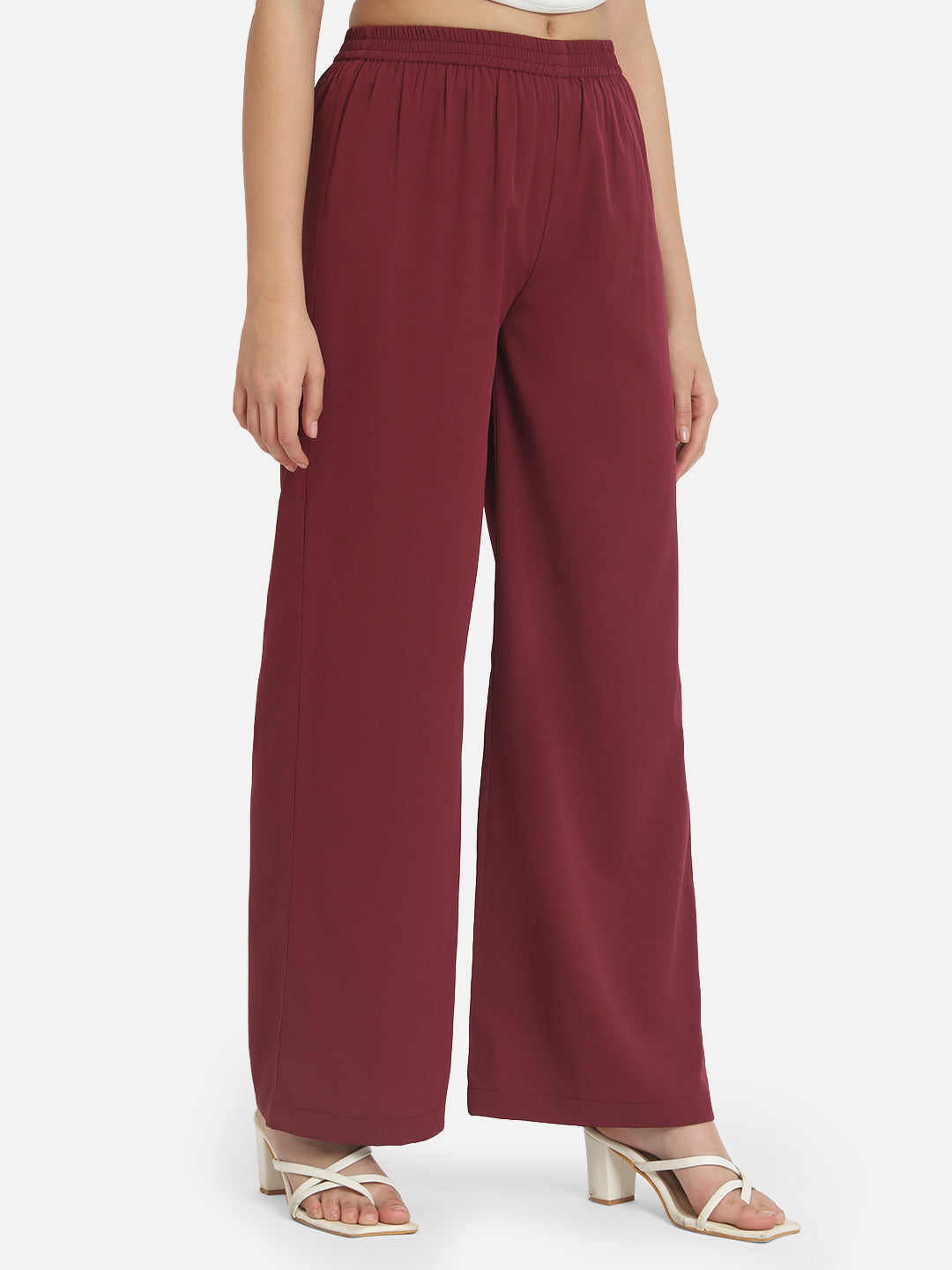 Maroon Solid Regular Fit Straight Palazzo for Women