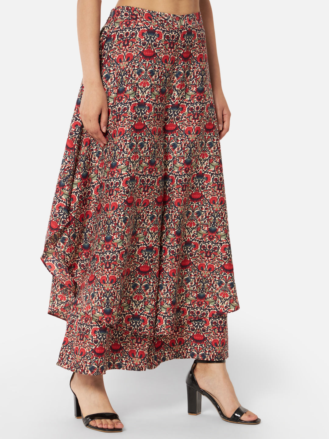 Floral Loose Fit Poly Crepe Flare Palazzo for Women