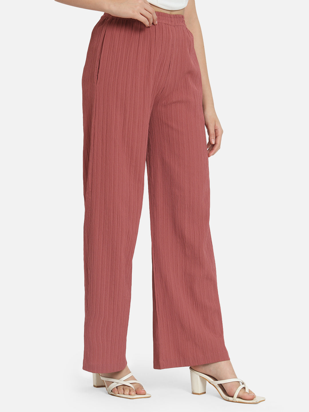 Pink Solid Regular Fit Straight Palazzo for Women