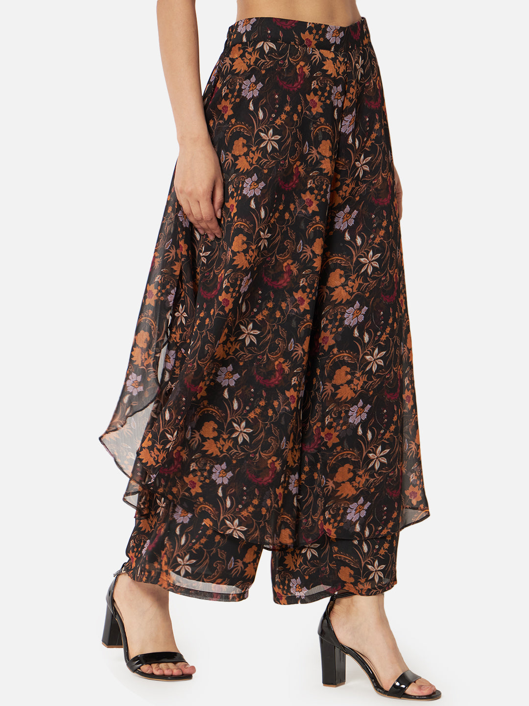 Floral Loose Fit Poly Georgette Flare Palazzo for Women