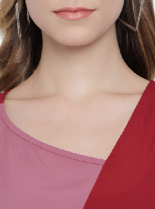 Pink & Red Colorblock Sleeveless Round Neck Top for Women