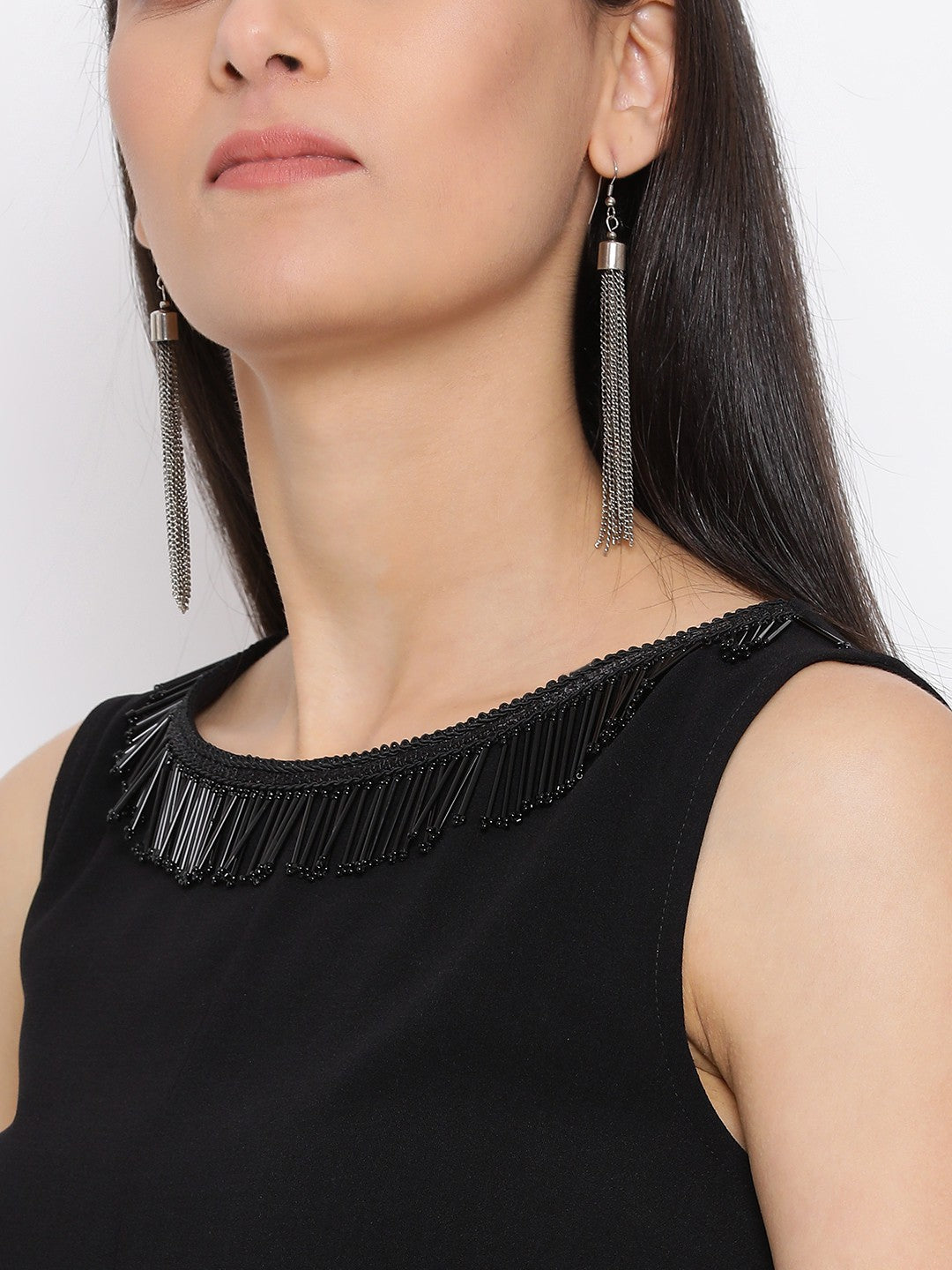 Solid Black Sleeveless Shift Dress for Women