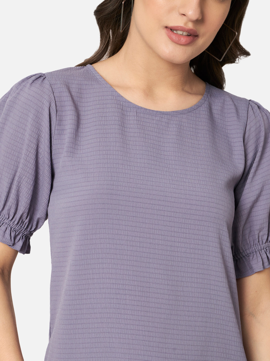 Purple Solid Half Sleeve Top for Women