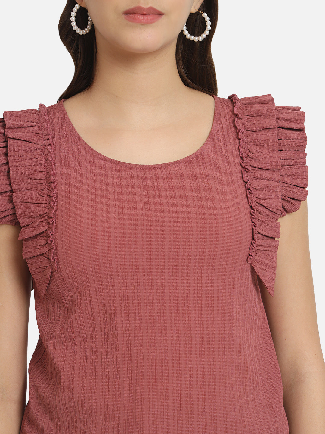 Pink Solid Round Neck Top for Women