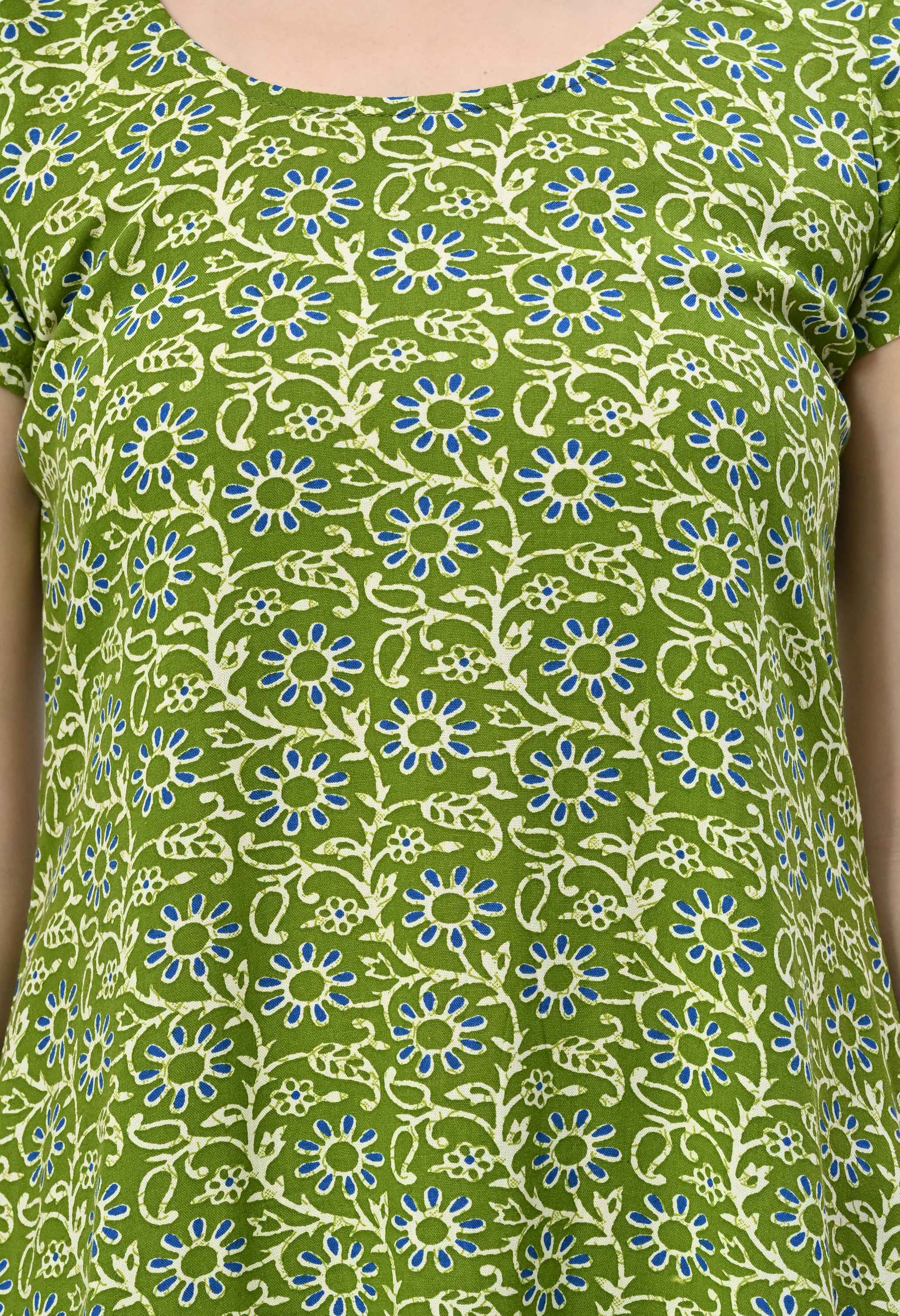 Green Floral Half Sleeve Dress for Women