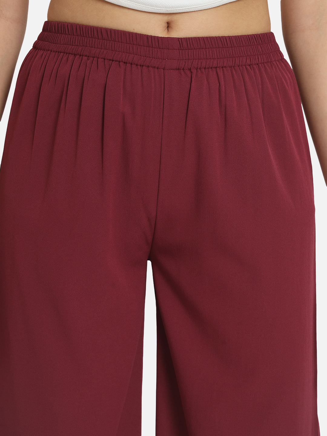 Maroon Solid Regular Fit Straight Palazzo for Women