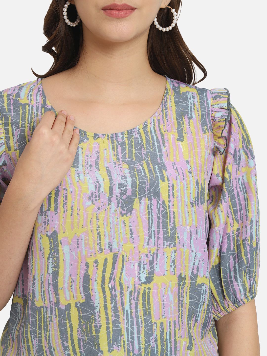 Multicolor Printed Round Neck Top for Women