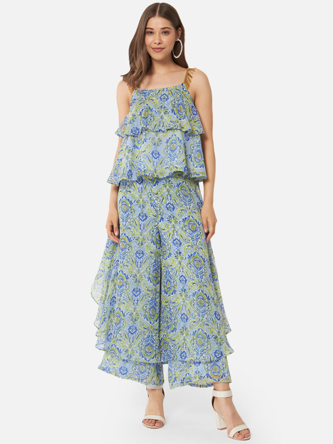 Floral Loose Fit Poly Georgette Flare Palazzo for Women