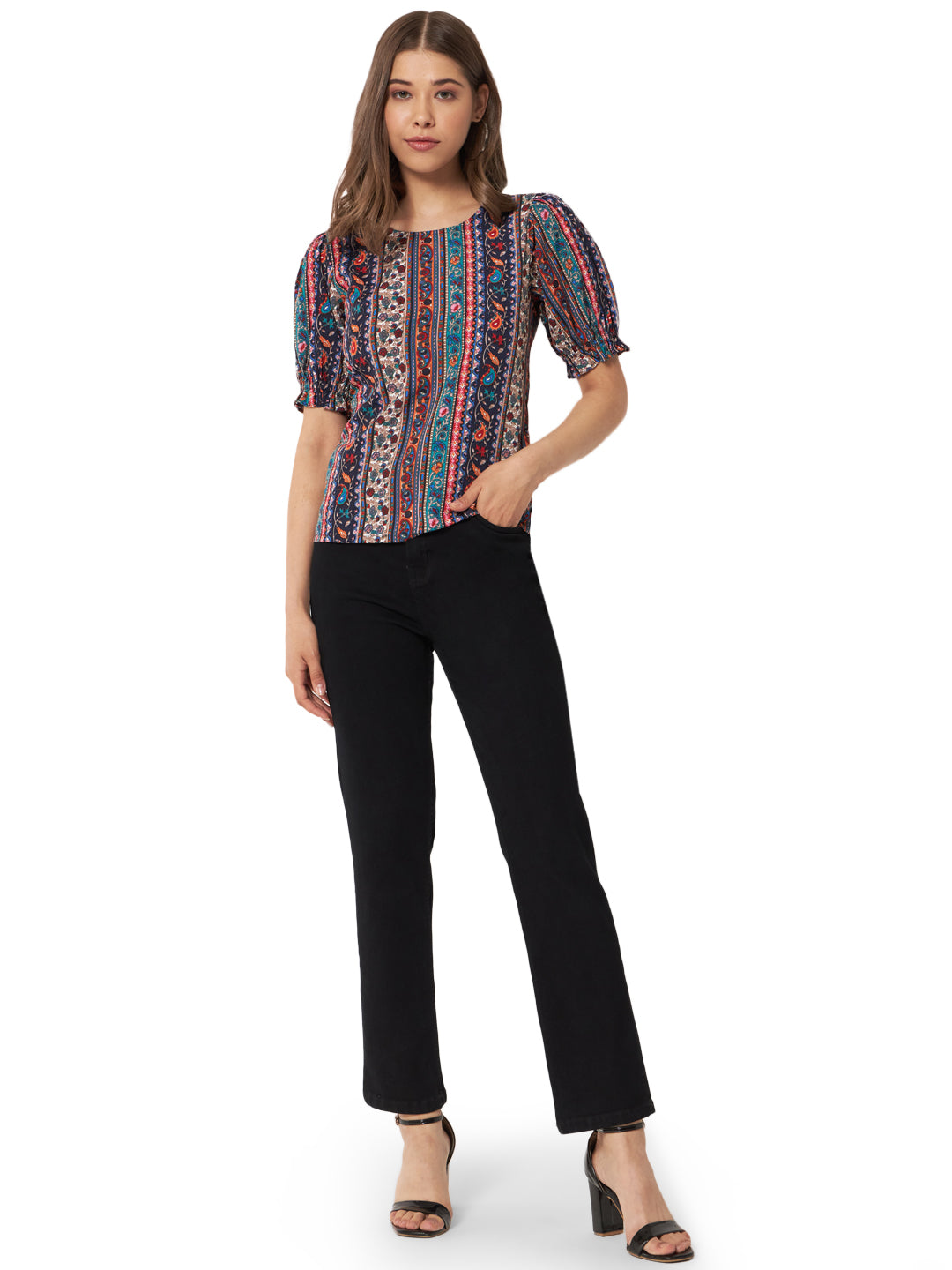 Multicolor Printed Half Sleeve Top for Women