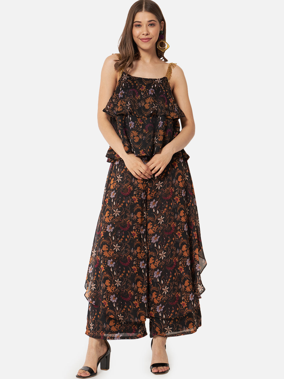 Floral Loose Fit Poly Georgette Flare Palazzo for Women