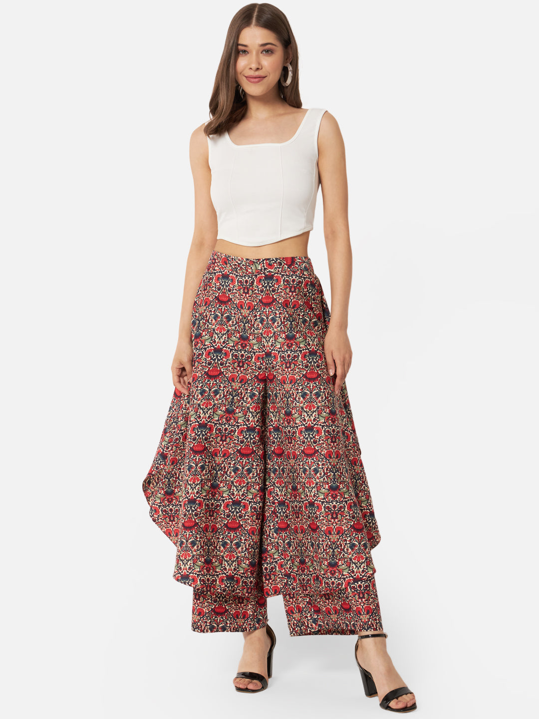 Floral Loose Fit Poly Crepe Flare Palazzo for Women