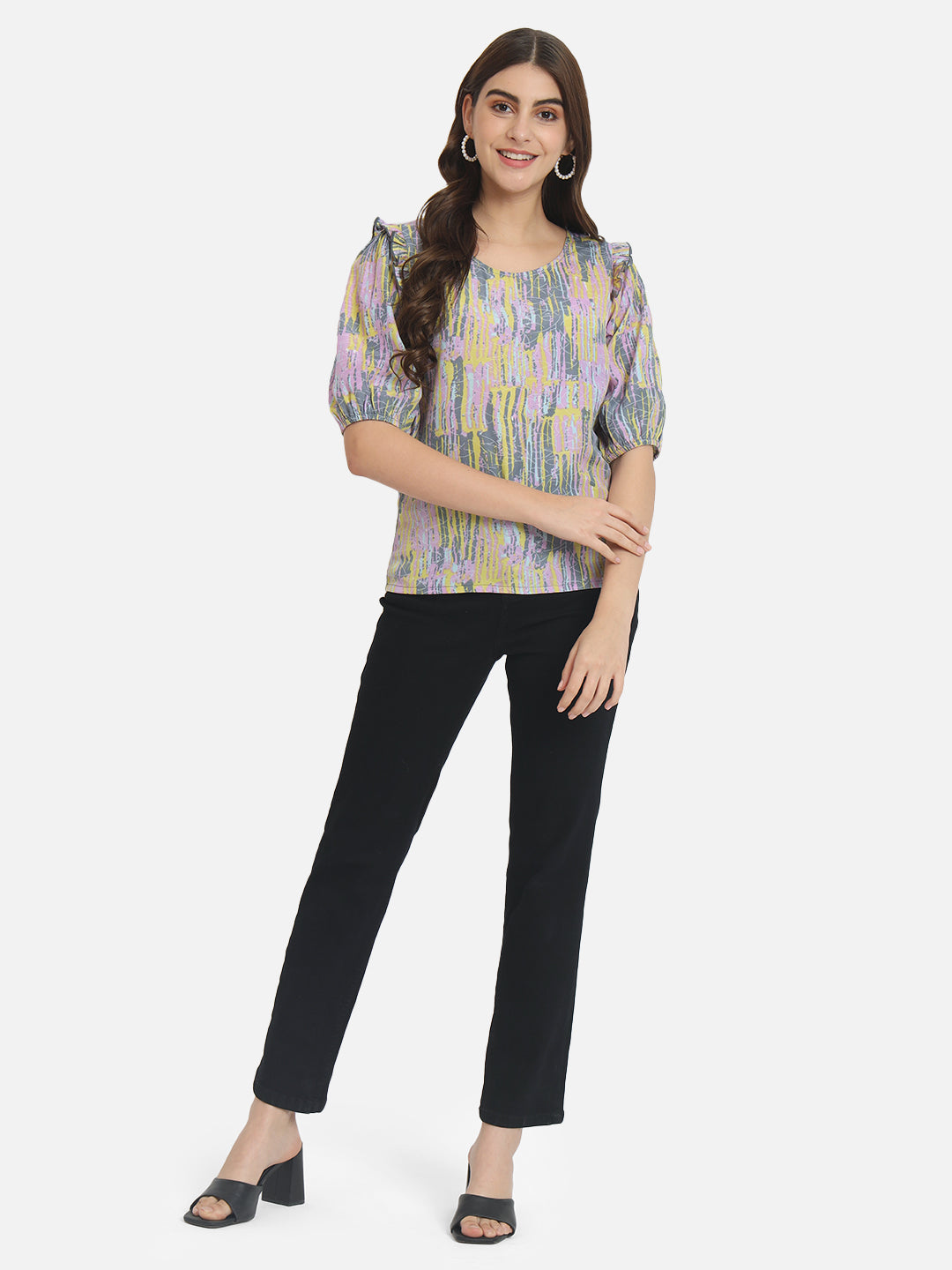 Multicolor Printed Round Neck Top for Women