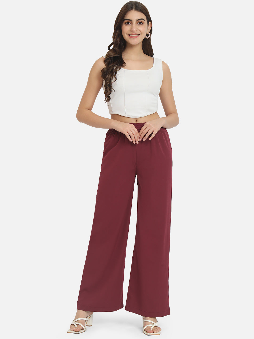 Maroon Solid Regular Fit Straight Palazzo for Women