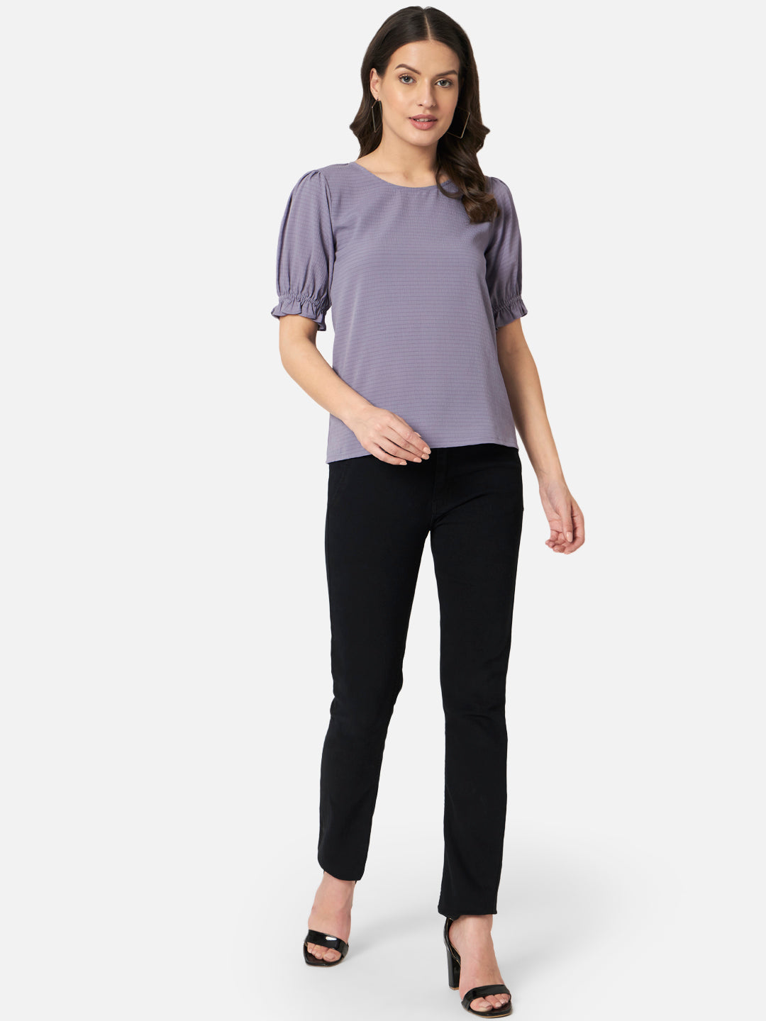 Purple Solid Half Sleeve Top for Women