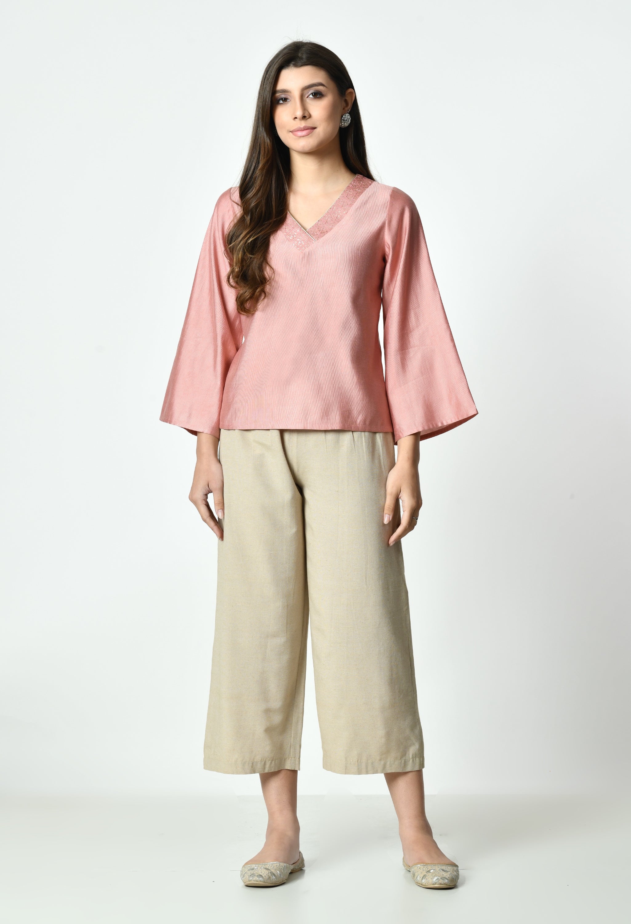 Solid V-Neck Top for Women