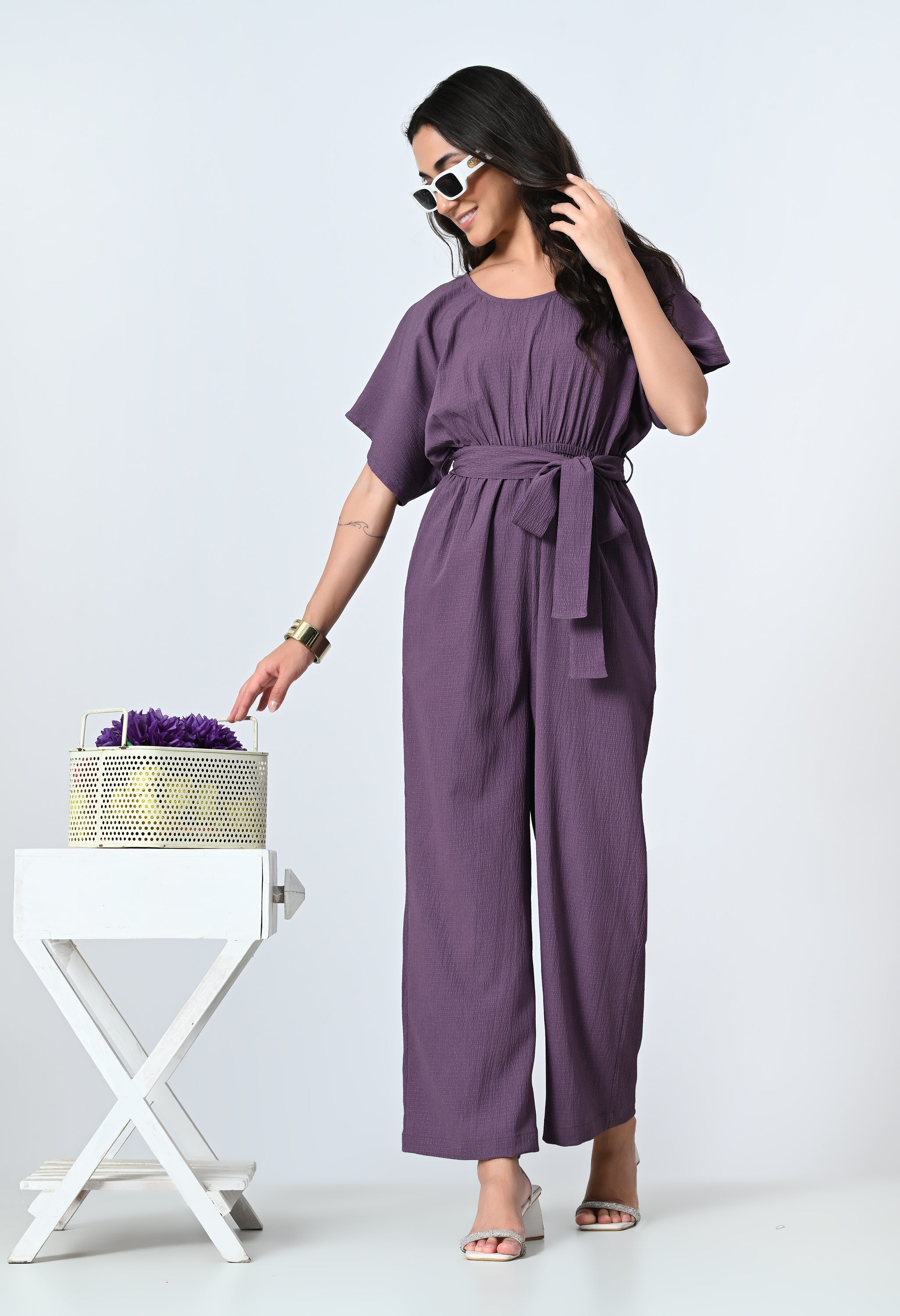 Purple Half Sleeve Jumpsuit for Women