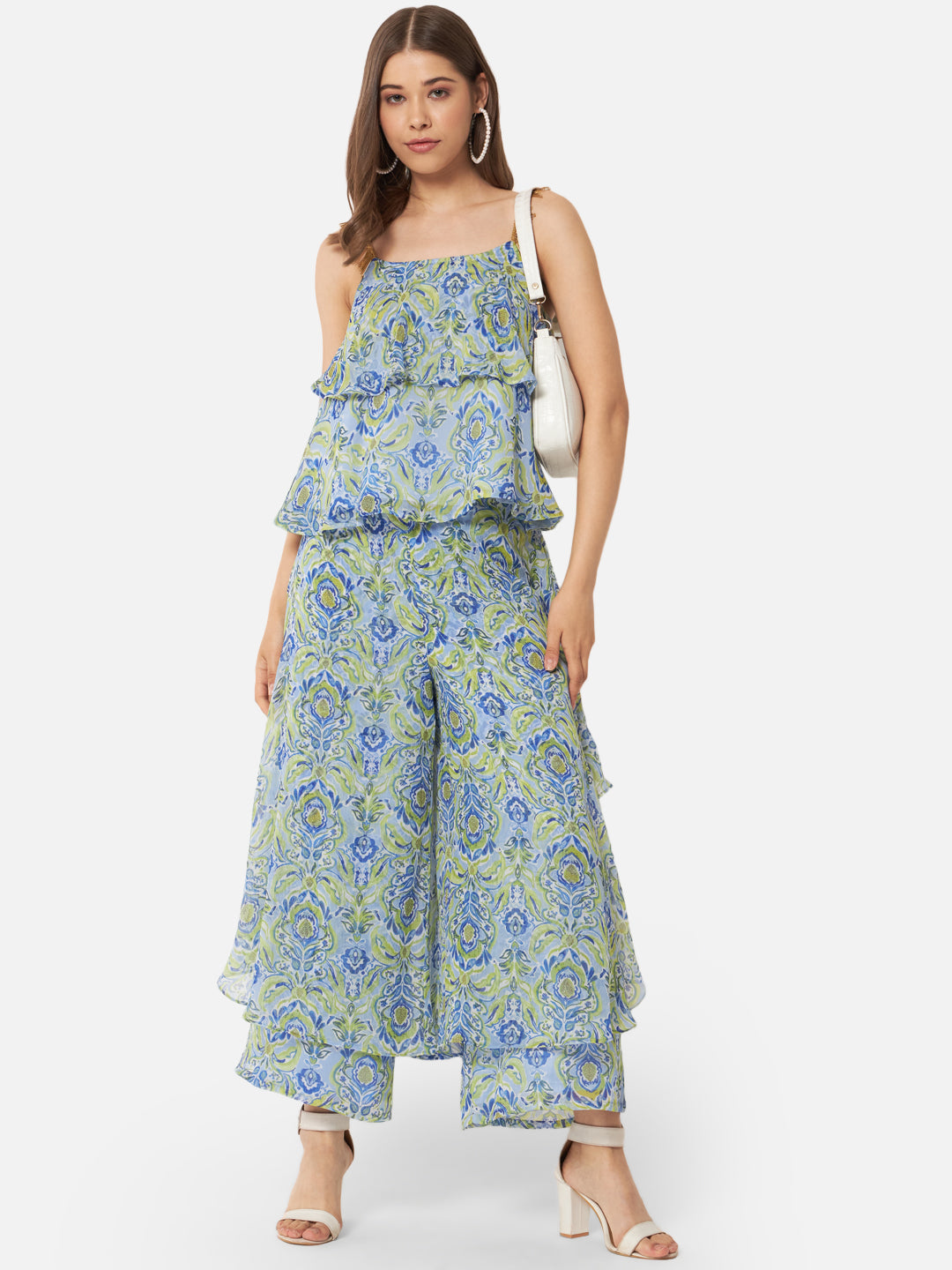 Floral Loose Fit Poly Georgette Flare Palazzo for Women