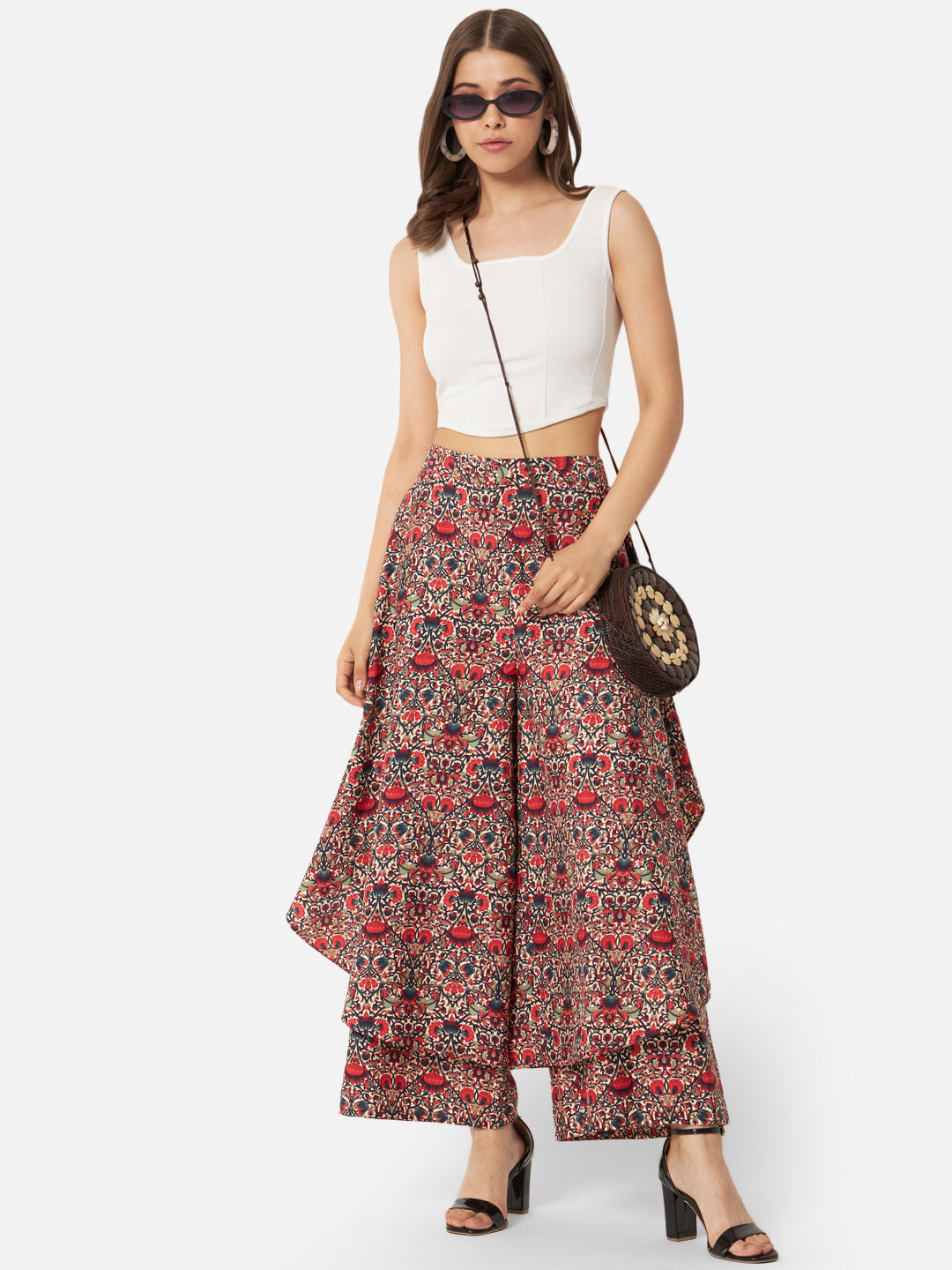 Floral Loose Fit Poly Crepe Flare Palazzo for Women