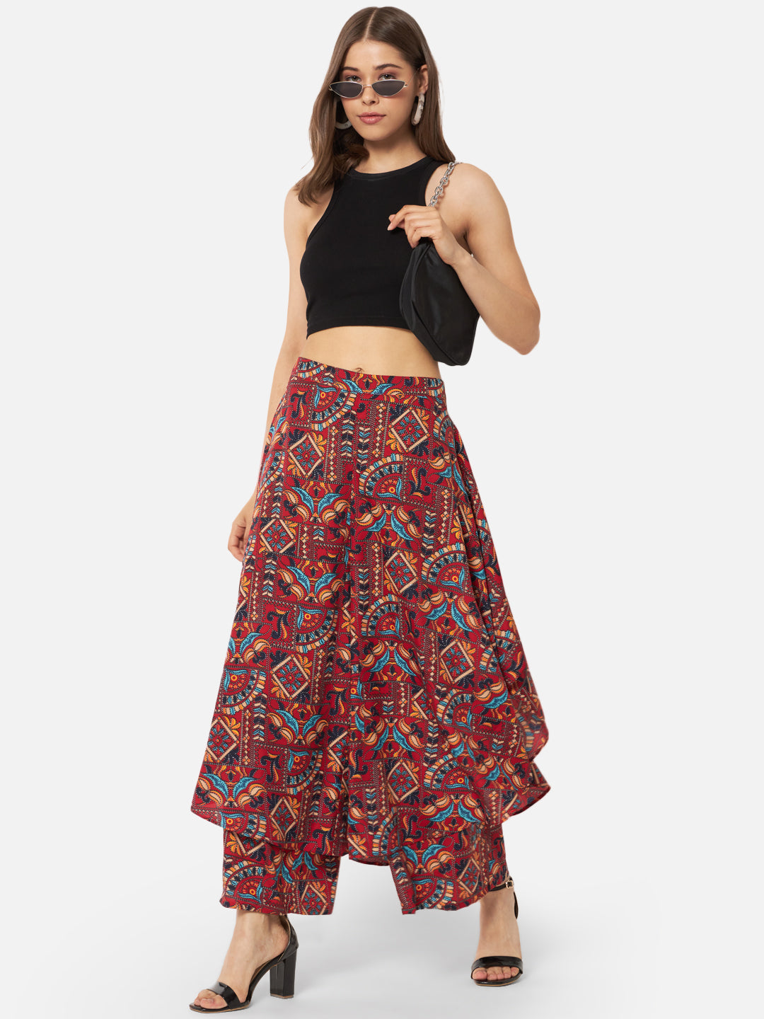 All-Over Printed Loose Fit Poly Crepe Flare Palazzo for Women