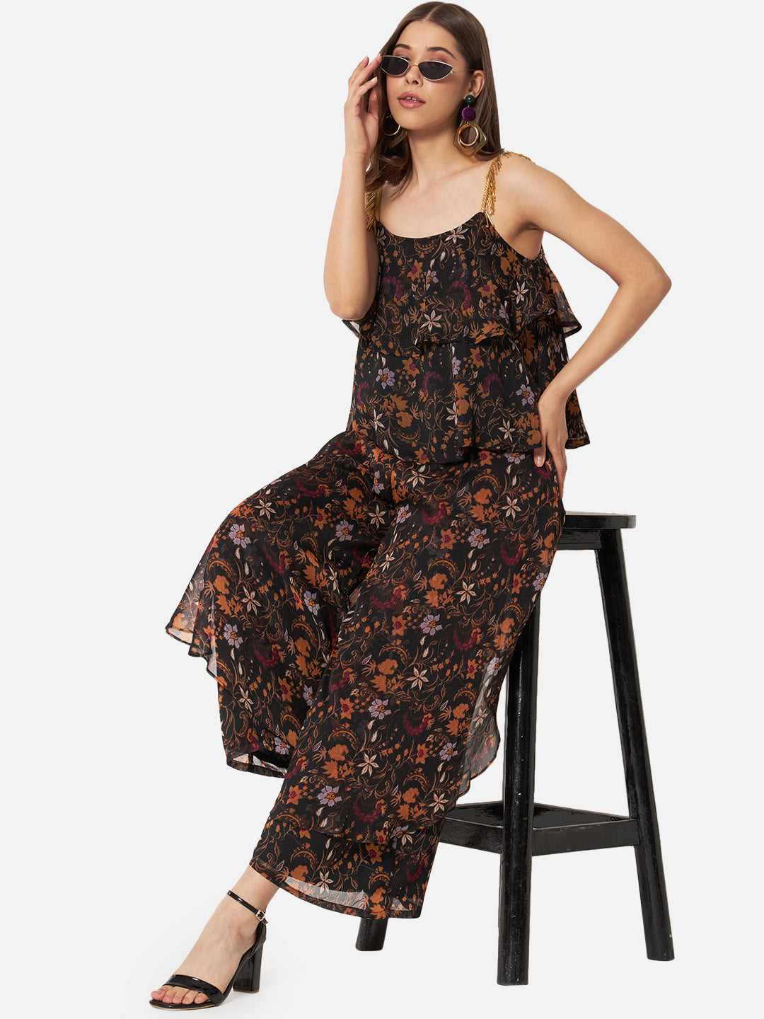 Floral Loose Fit Poly Georgette Flare Palazzo for Women