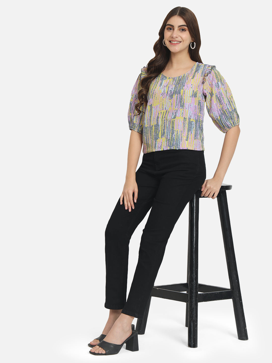 Multicolor Printed Round Neck Top for Women