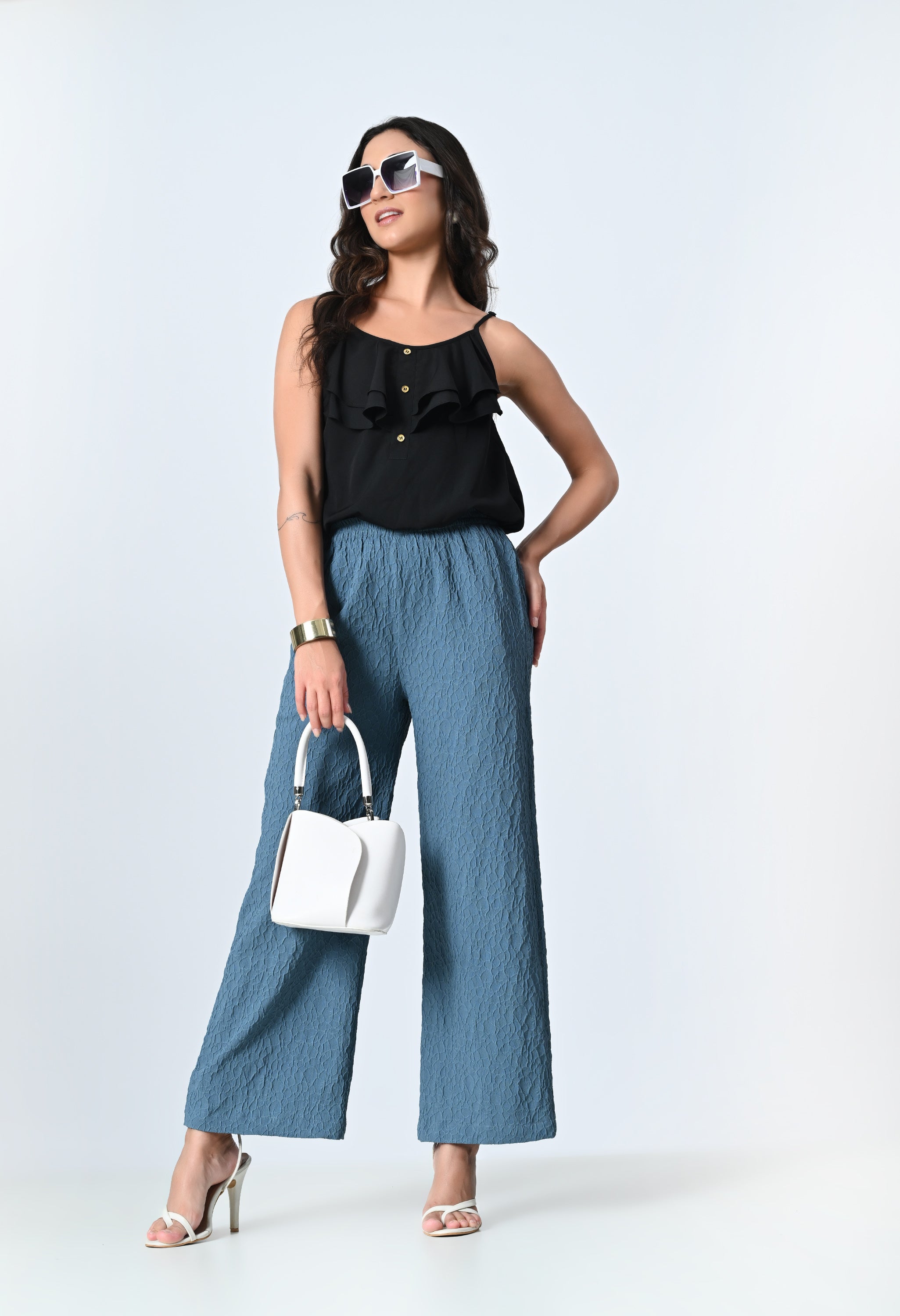 Self-Design Regular Fit Straight Palazzo for Women