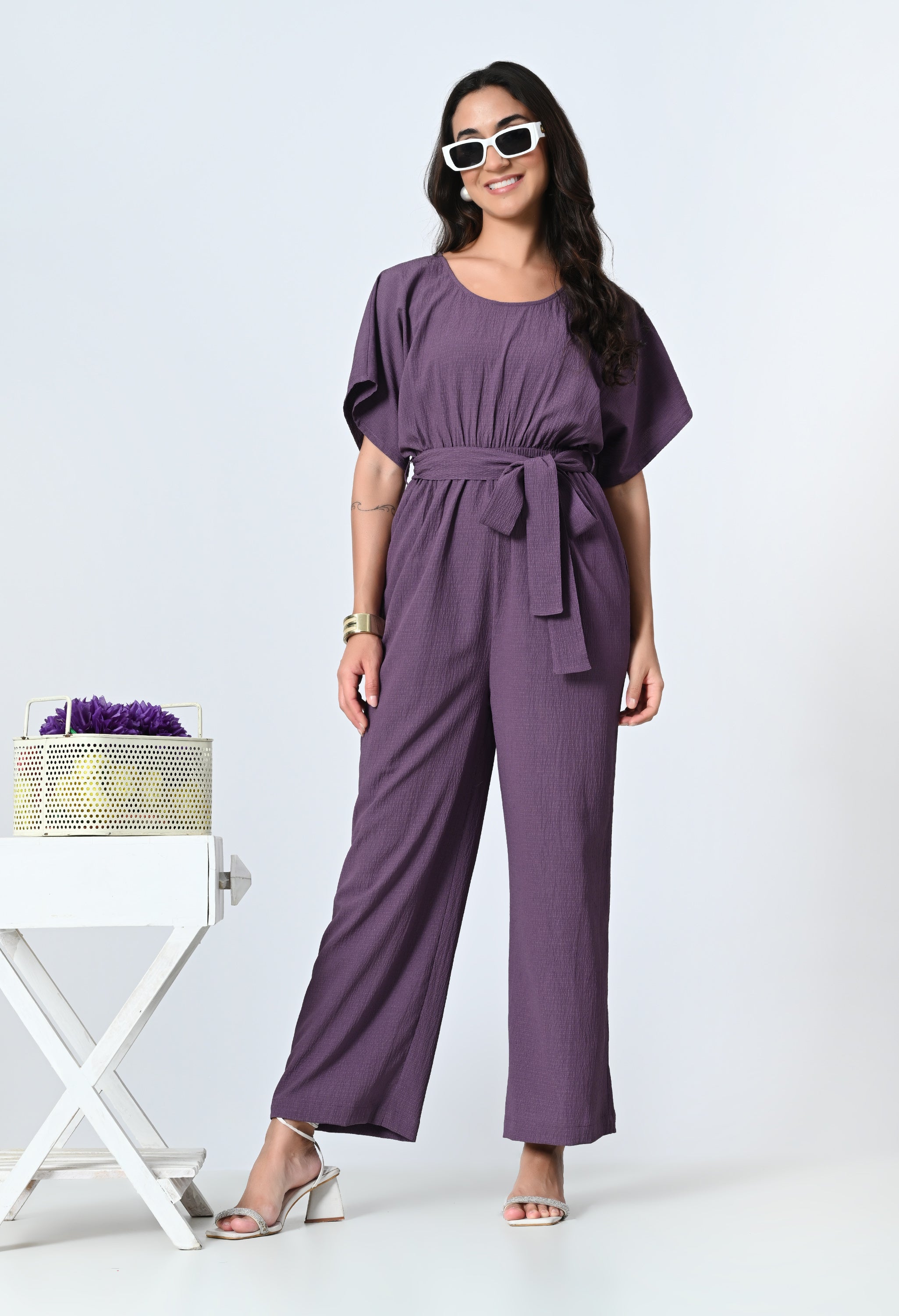Purple Half Sleeve Jumpsuit for Women