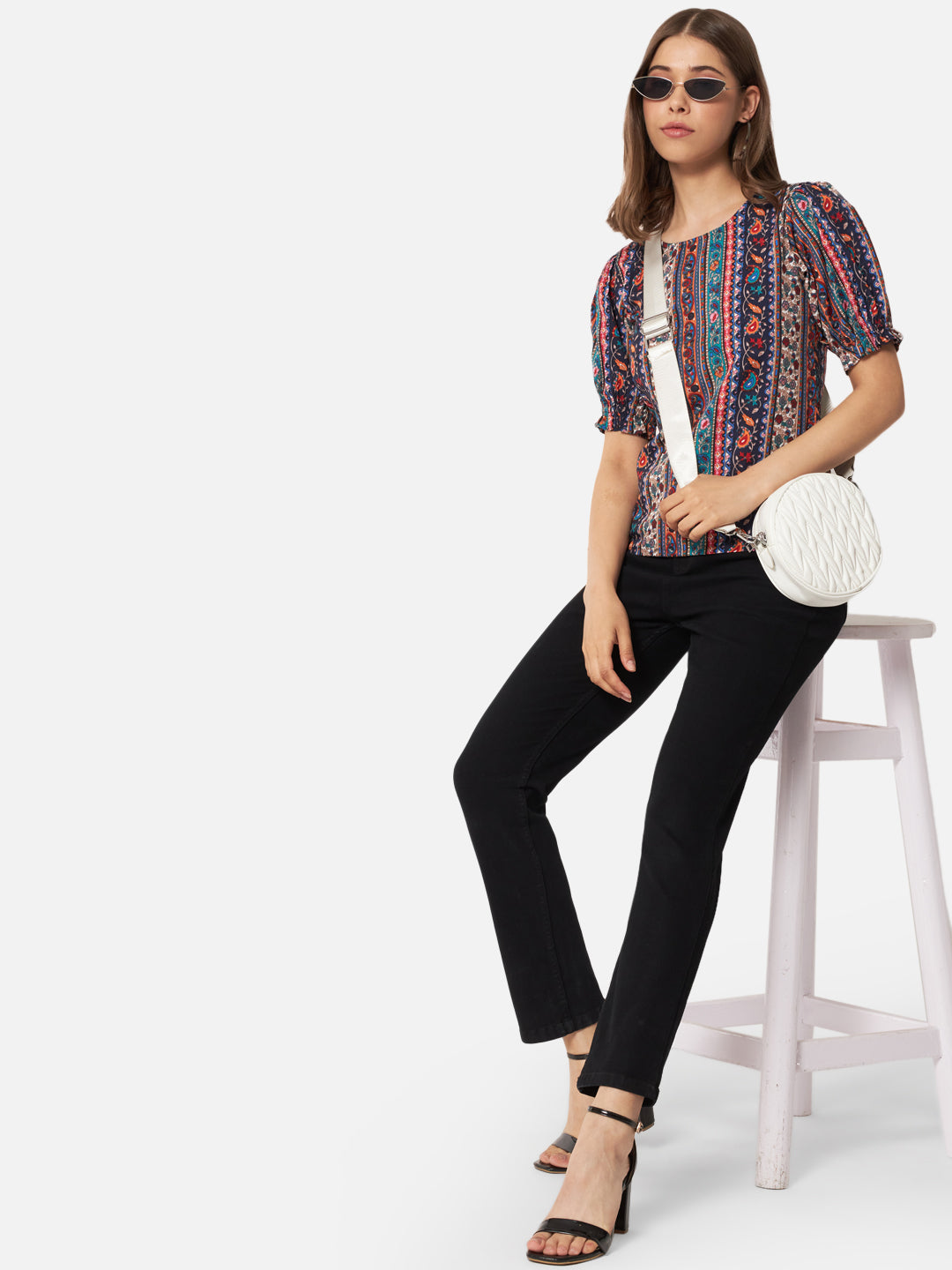 Multicolor Printed Half Sleeve Top for Women