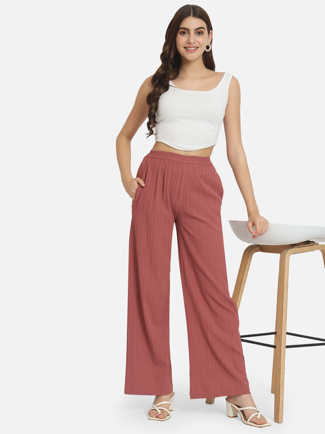 Pink Solid Regular Fit Straight Palazzo for Women