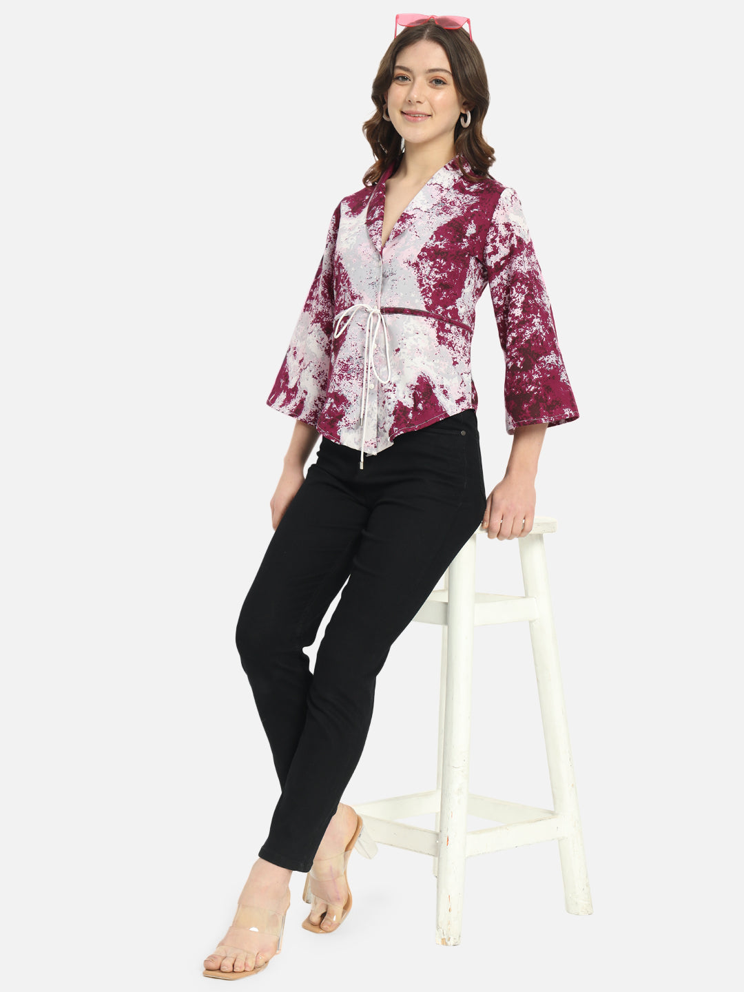 Multicolor Tie & Dye Collar Neck Top for Women