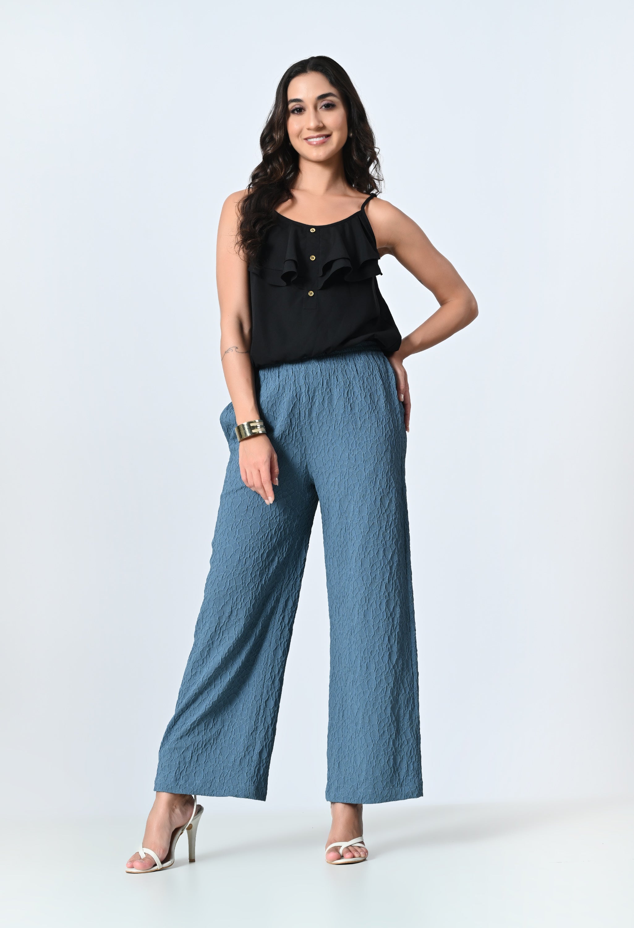 Self-Design Regular Fit Straight Palazzo for Women