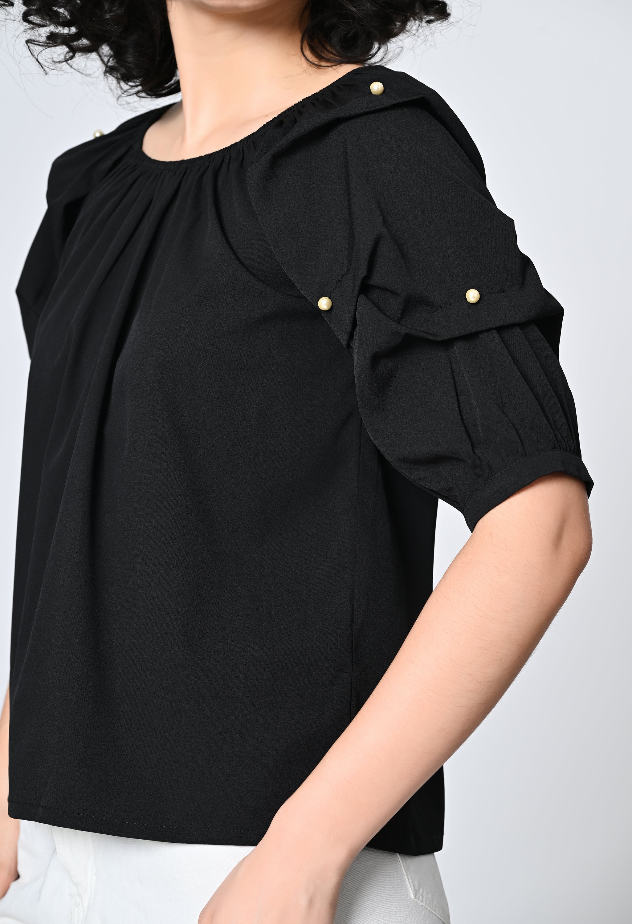 Black Solid Top for Women