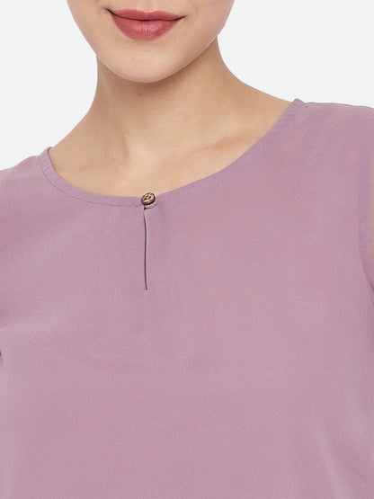 Solid Purple Keyhole Neck Poly Georgette Top for Women