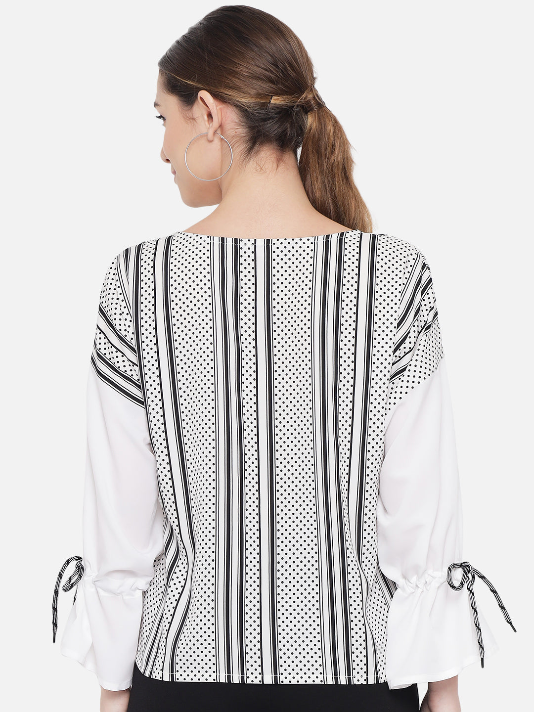White Polka Dot Round Neck Top for Women