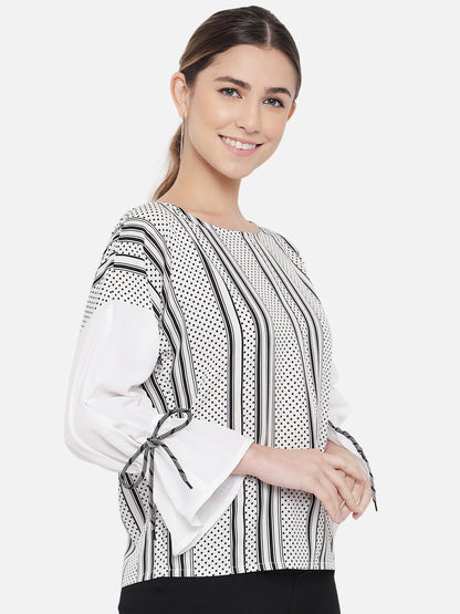 White Polka Dot Round Neck Top for Women
