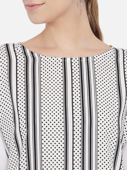 White Polka Dot Round Neck Top for Women