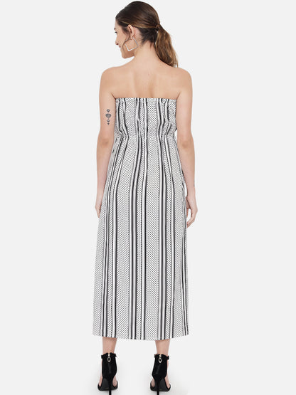 White Polka Dot Sleeveless Tube Dress for Women