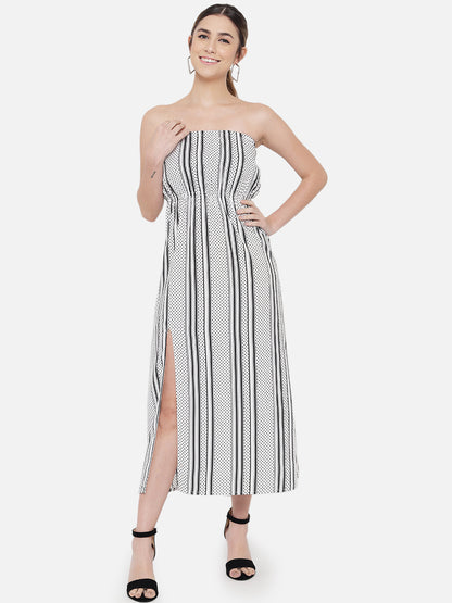 White Polka Dot Sleeveless Tube Dress for Women