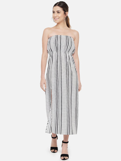 White Polka Dot Sleeveless Tube Dress for Women
