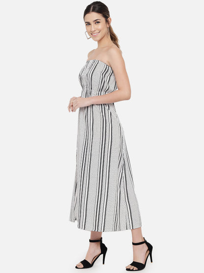 White Polka Dot Sleeveless Tube Dress for Women