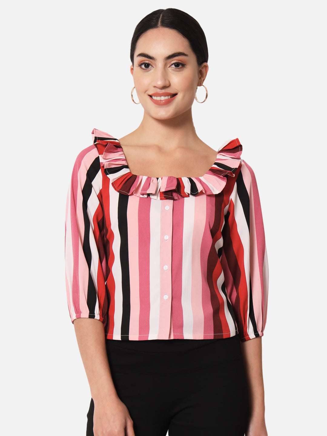 Multicolor Striped Square Neck Top for Women