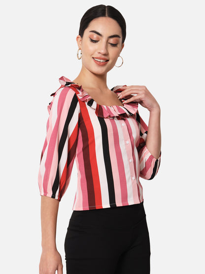 Multicolor Striped Square Neck Top for Women