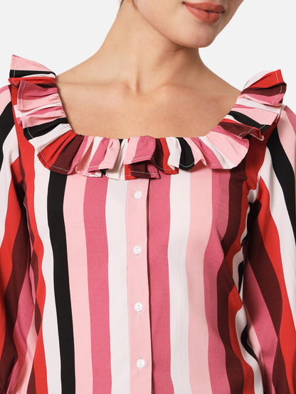 Multicolor Striped Square Neck Top for Women