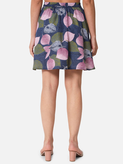 Leaf Printed Above Knee Length Skirt for Women