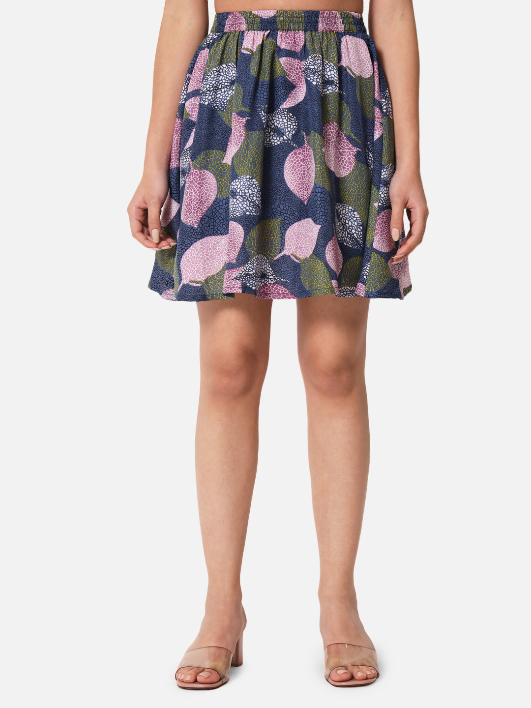 Leaf Printed Above Knee Length Skirt for Women