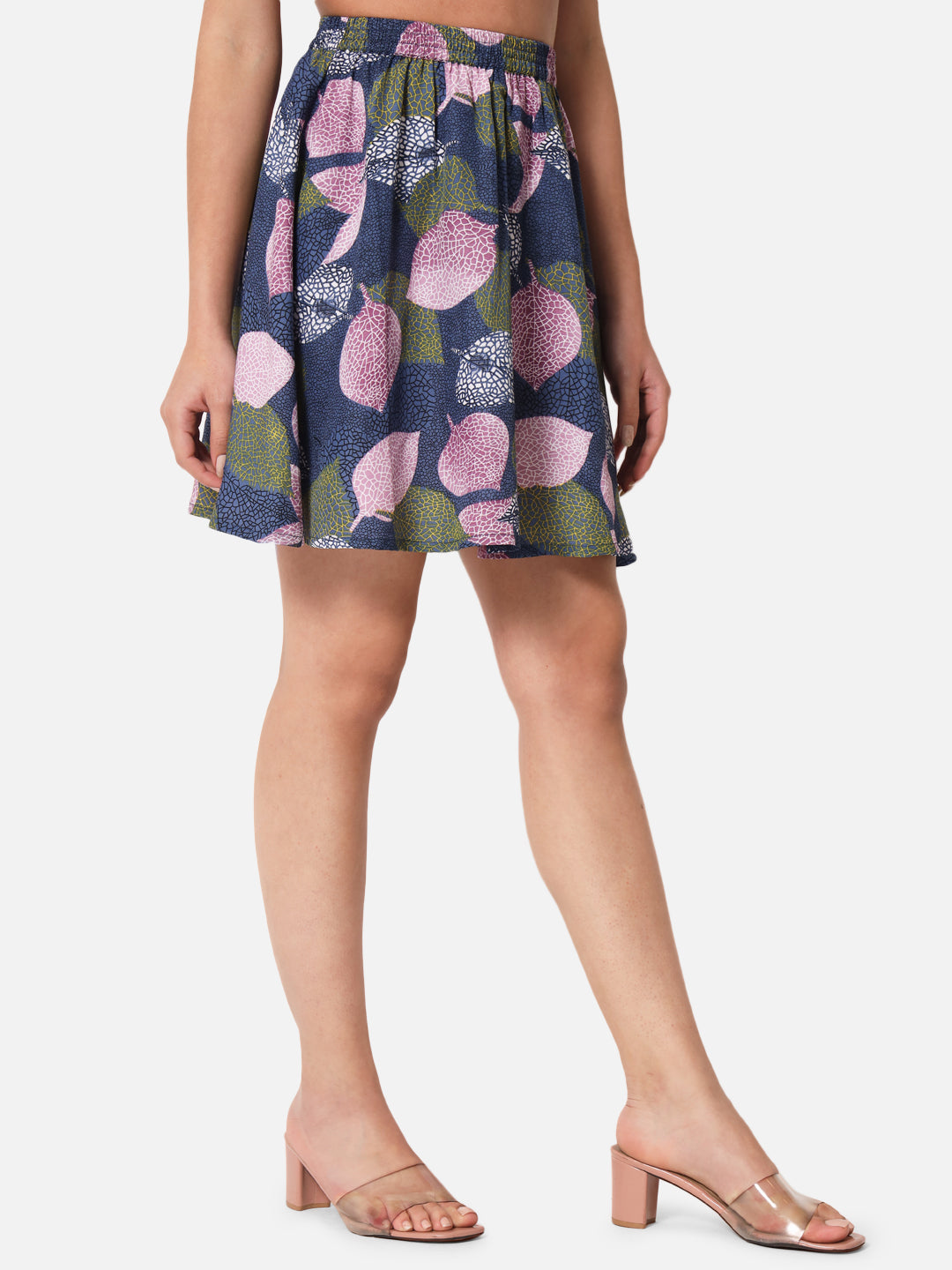 Leaf Printed Above Knee Length Skirt for Women