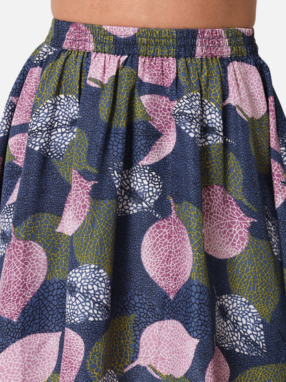Leaf Printed Above Knee Length Skirt for Women