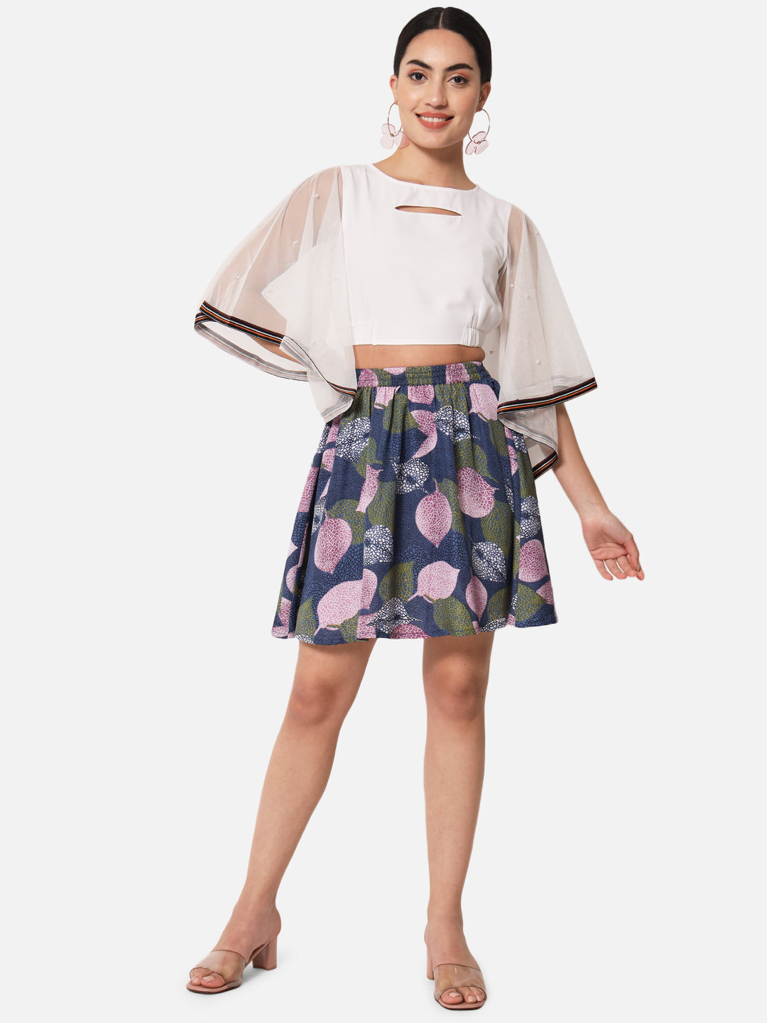Leaf Printed Above Knee Length Skirt for Women