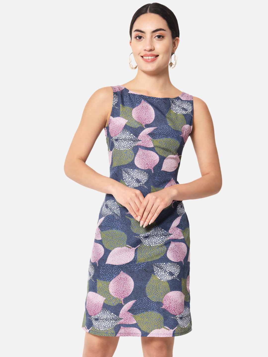 Multicolor Leaf Print Sleeveless Bodycon Dress for Women