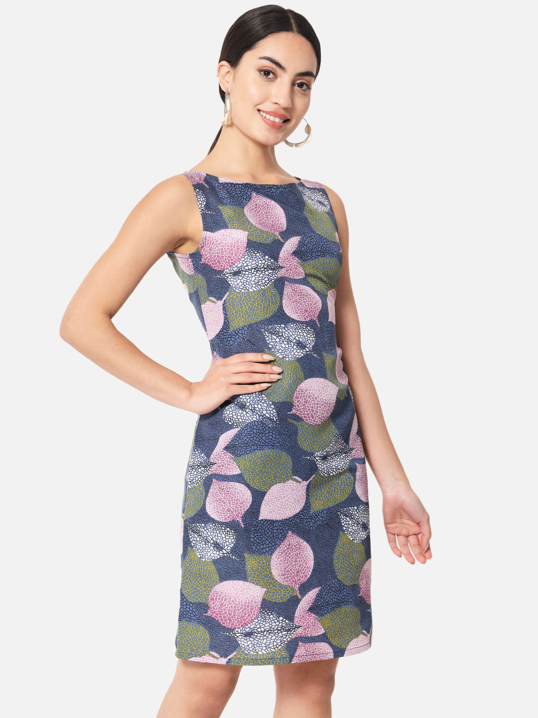 Multicolor Leaf Print Sleeveless Bodycon Dress for Women